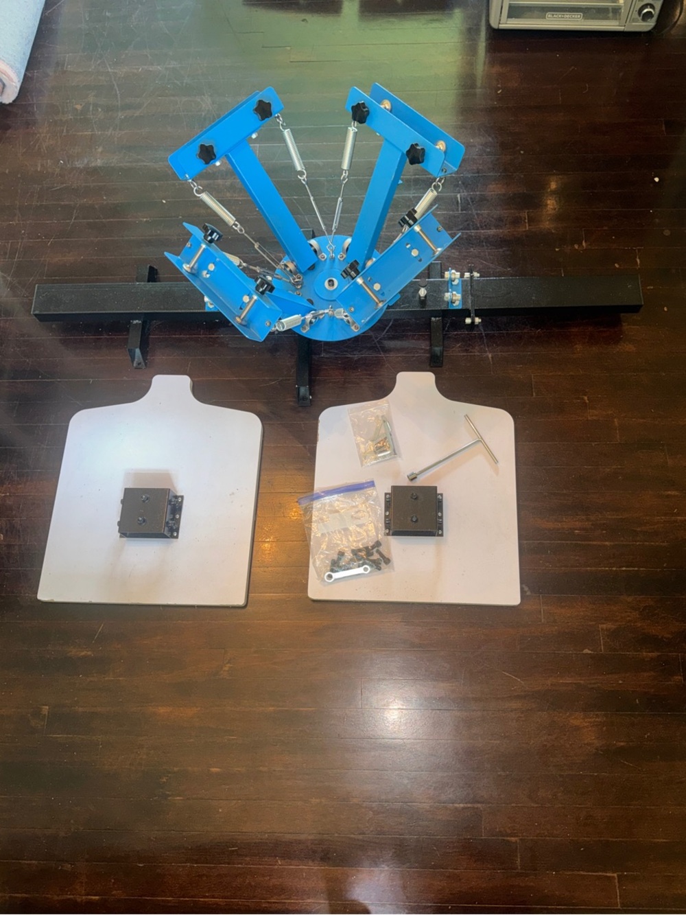Blue Multi-Arm Screen Printing Press with Two Platens